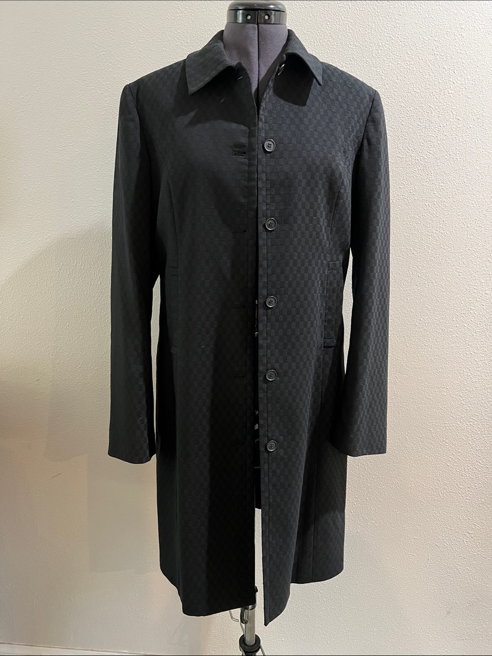 Express Womenβs Black Subtle Check Trench Coat